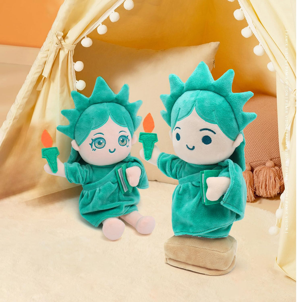 Quick Horse Statue of Liberty plush decor accent, perfect on shelves or desks.