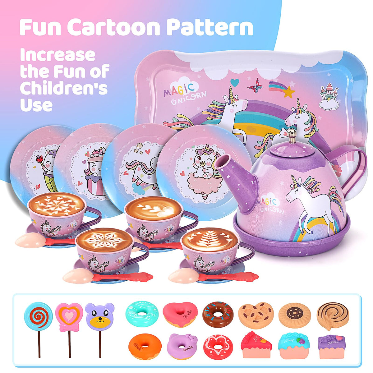 Quiet Flower Layered cake stand highlights treats during pretend tea parties.