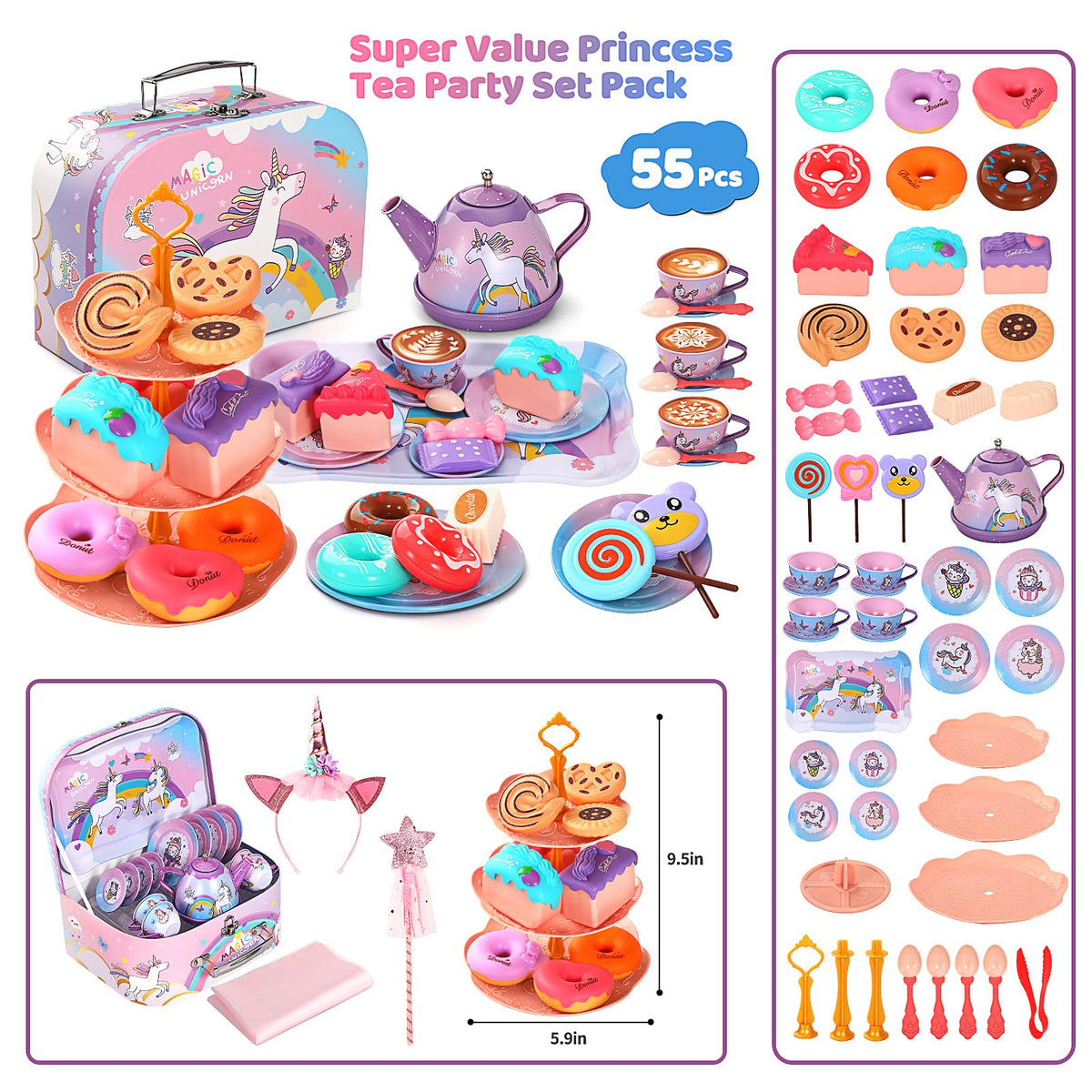 Quiet Flower Unicorn Tea Set cups designed for colorful tea party role play and social interaction.