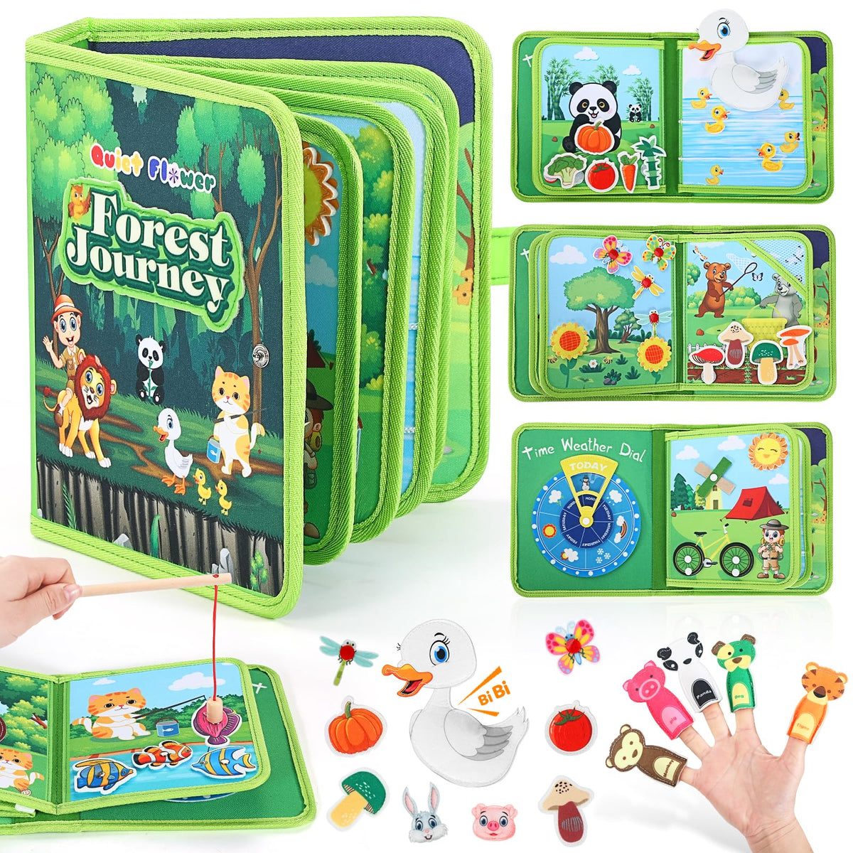 Quiet Flower Busy Book forest adventure with fishing game boosts interactive toddler play