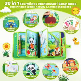 Quiet Flower Busy Book panda feeding activity promotes fine motor skills