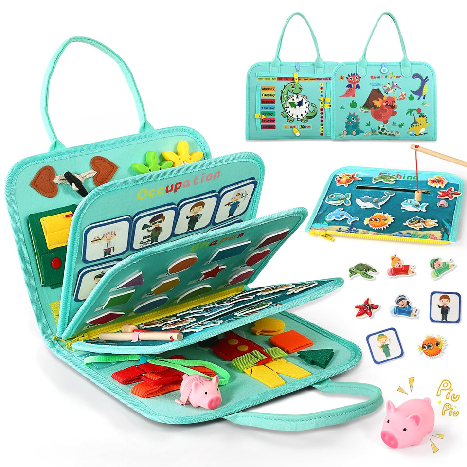Quiet Flower toddler busy board with magnetic fishing game for fine motor play
