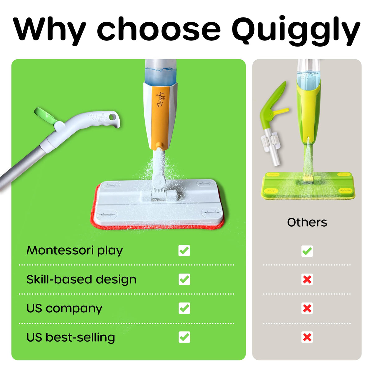 Quiggly kid-sized mop designed for small hands and safety.