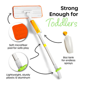 Quiggly real spray mop enables immersive pretend cleaning.