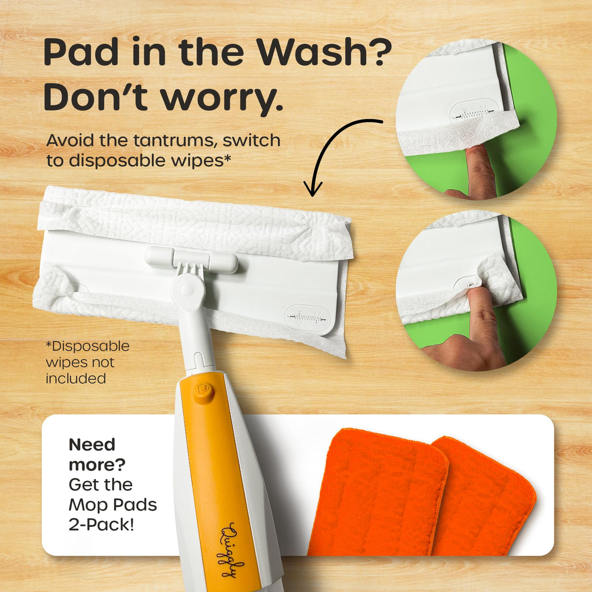 Quiggly Swiffer-compatible mop design for familiar cleanup play.
