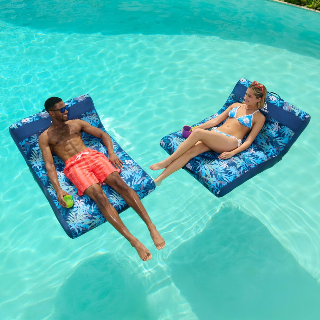 Quiksilver pool float with cup holder keeps beverages within reach.