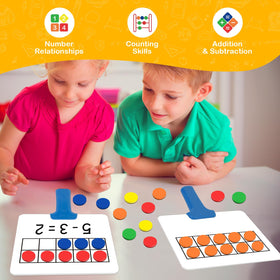 Quilinz addition subtraction activities with colorful magnets and frames.
