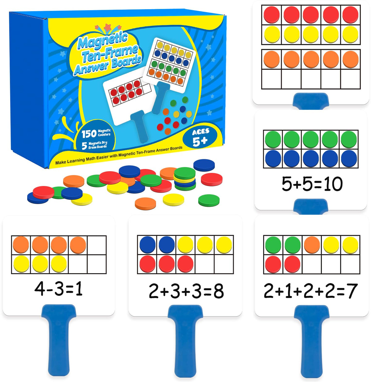 Quilinz Magnetic Ten Frame Set with five frames enables hands-on early math exploration.
