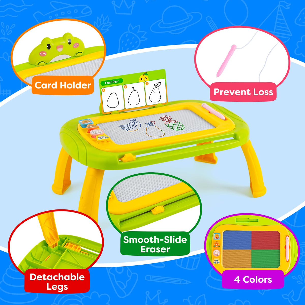 Quilinz drawing board with removable legs for tabletop floor or lap play