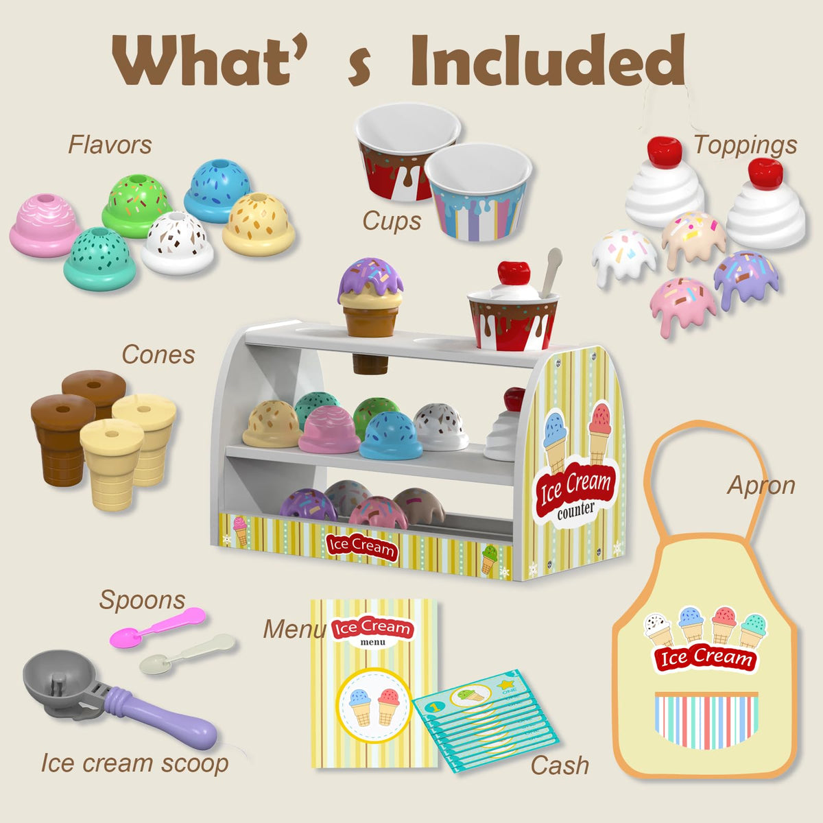 Quimsity ice-cream-toppings-collection adds colorful pretend flavors for budding chefs.