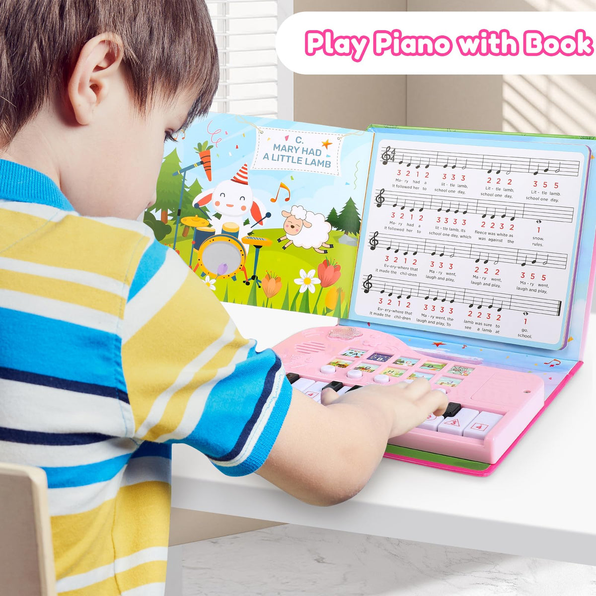 Quimsity piano book being played by a child, joyful learning in action.