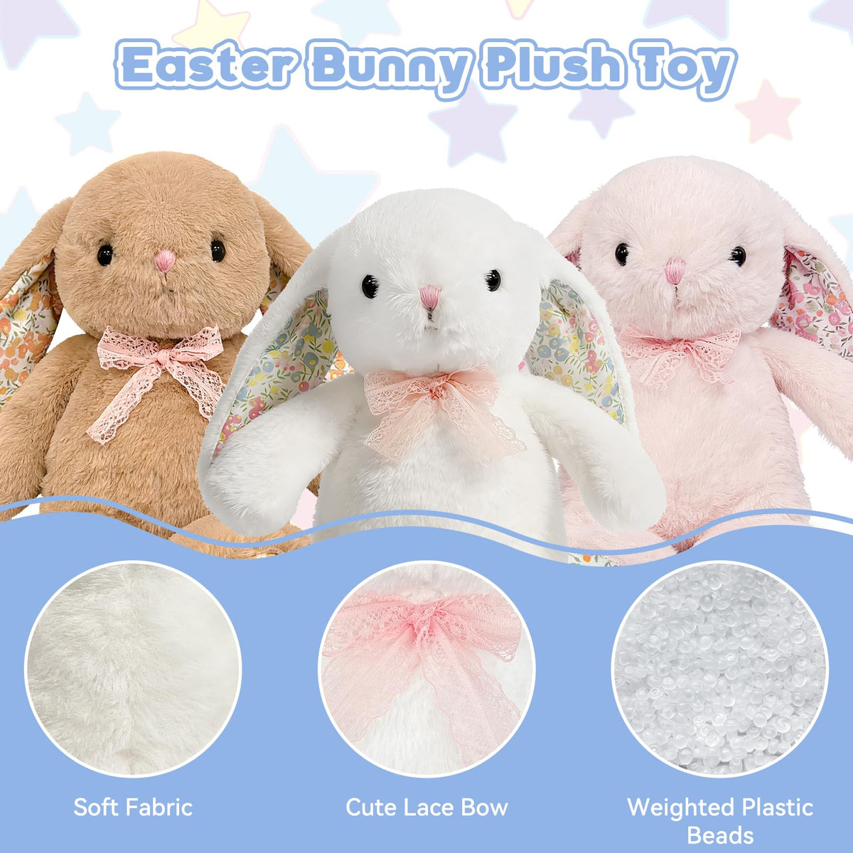 QUIRAI Easter Bunny Plush durable plastic eyes for safe, lasting detail.