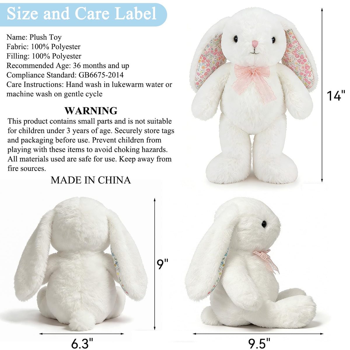 QUIRAI Easter Bunny Plush floral ears and feet showcase countryside charm.