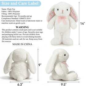 QUIRAI Easter Bunny Plush floral ears and feet showcase countryside charm.