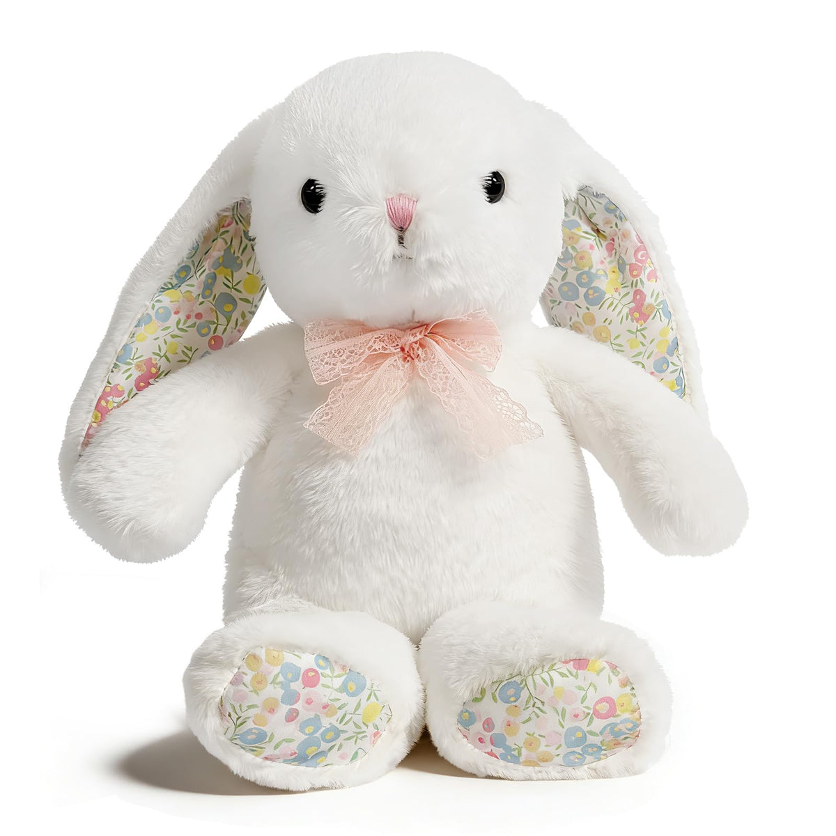 QUIRAI Easter Bunny Plush front view with floral ears for cozy holiday display.