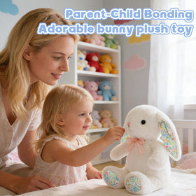 QUIRAI Easter Bunny Plush weighted bottom enables upright sitting for display.