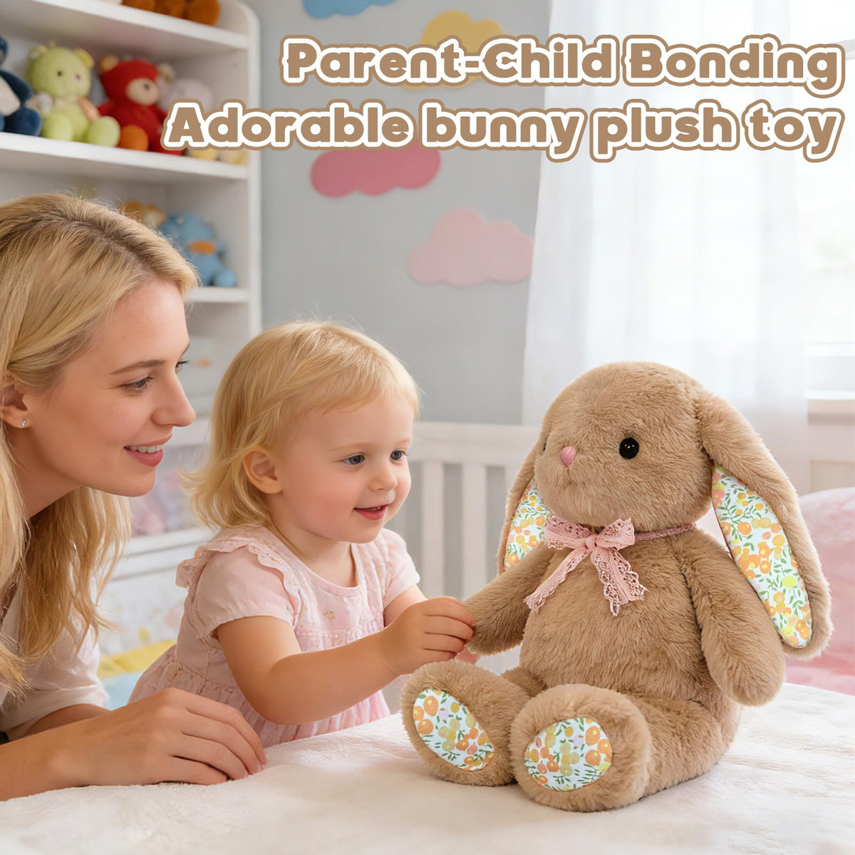 QUIRAI 14-inch bunny size suitable for Easter baskets or bedtime snuggles.