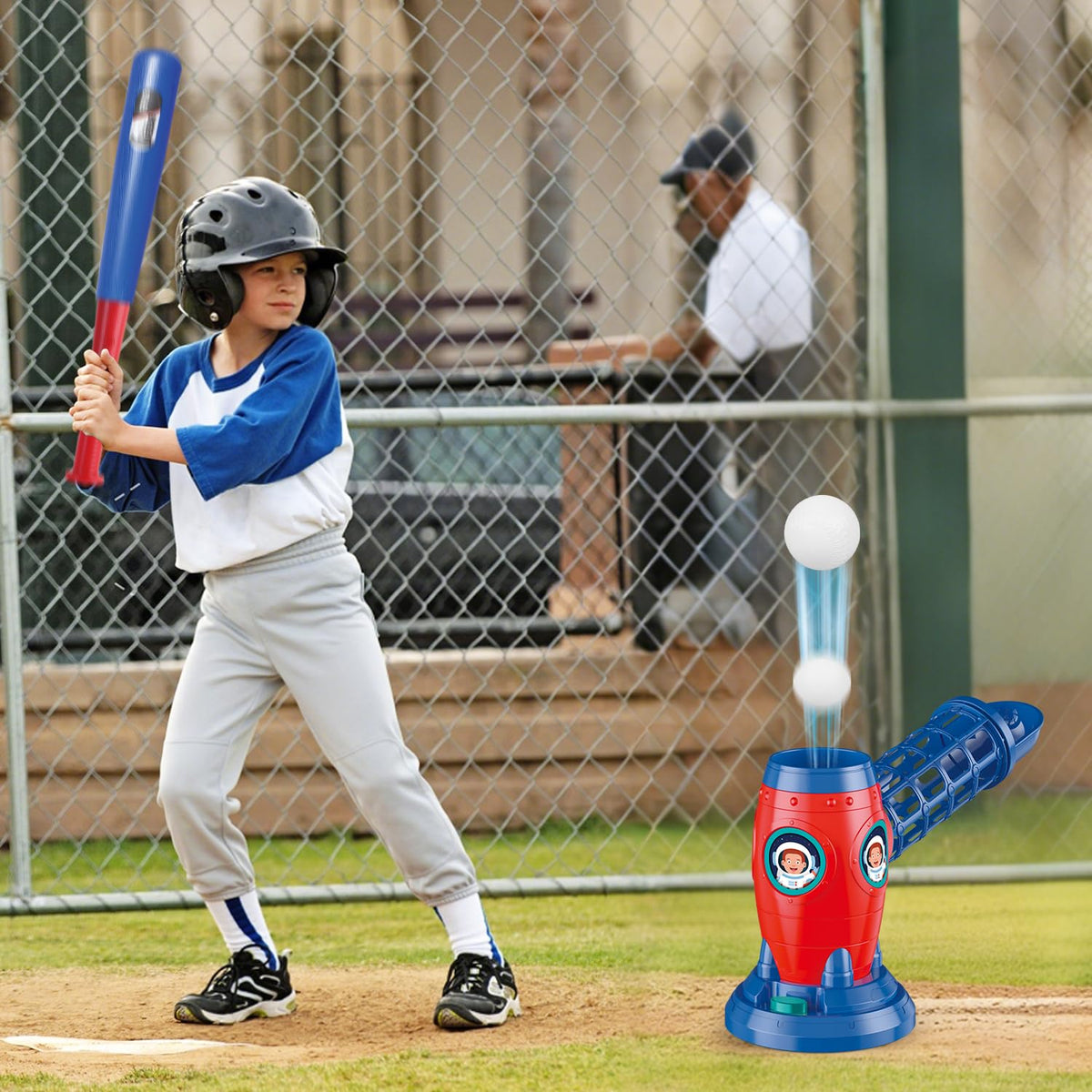 QuirkyGlee baseball set with five balls — ready-to-use launcher for continuous tossing.