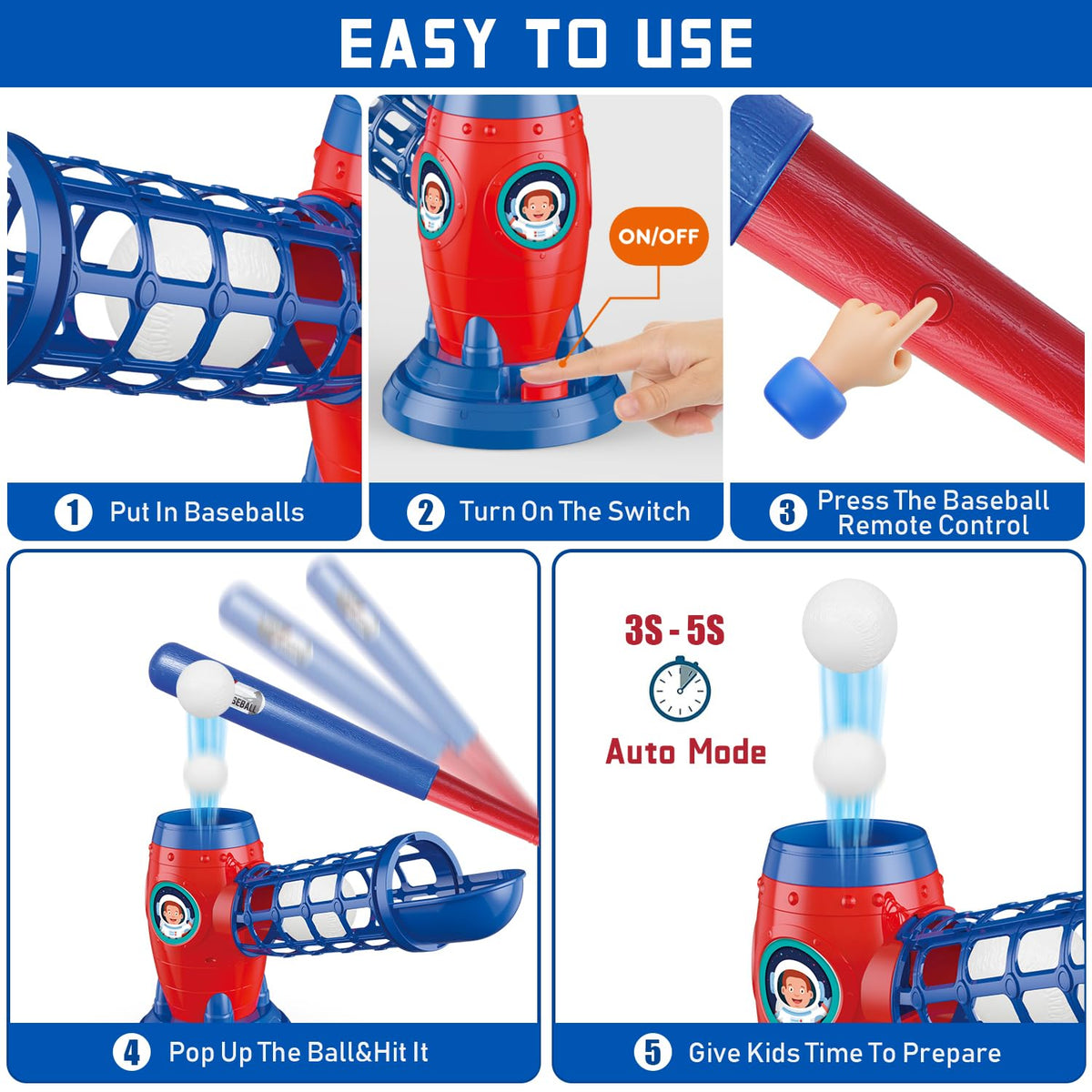 QuirkyGlee baseball set remote control — press-and-launch action for quick practice rounds.