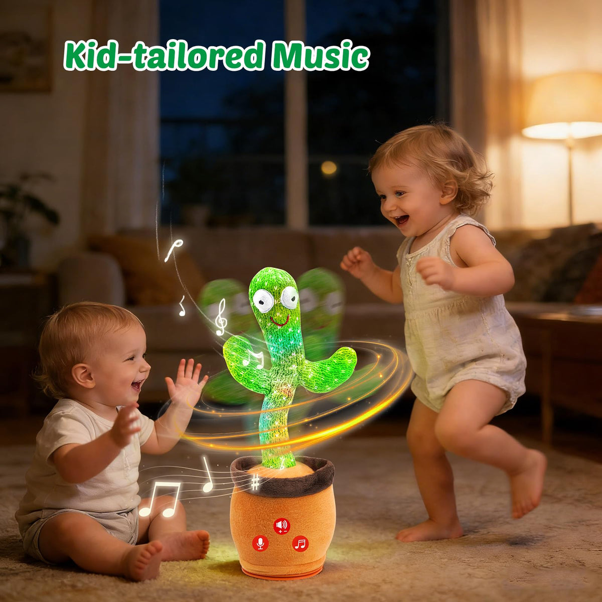 Qularlans cactus toy offers adjustable volume for different environments.
