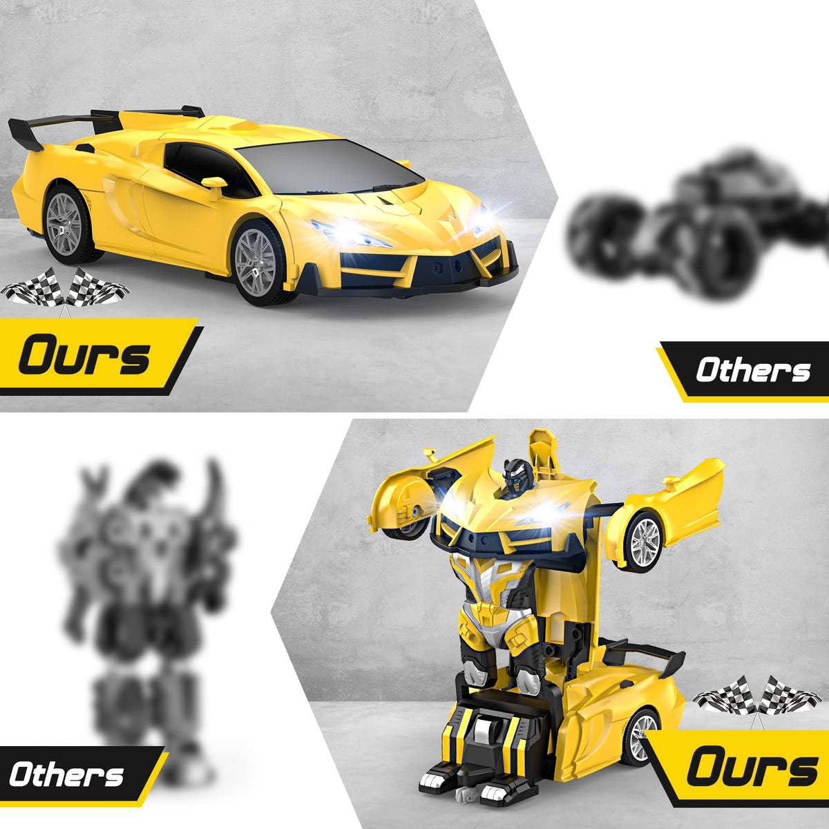 Qumcou Transform RC Car sturdy ABS body protects against crashes.