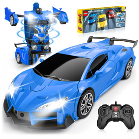 Qumcou Transform RC car front view with action-ready 360° spin and headlights.