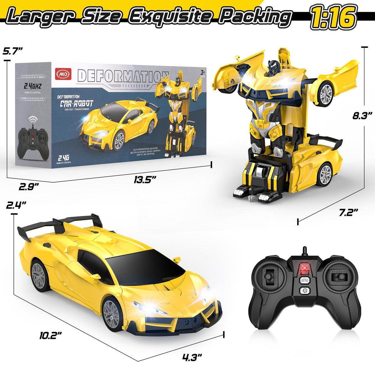 Qumcou Transform RC Car durable rubber tires for stable grip.