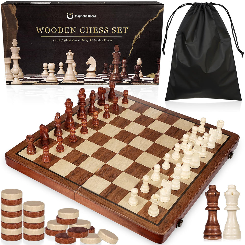 QUMMFA 2in1 wooden chess board folding for travel