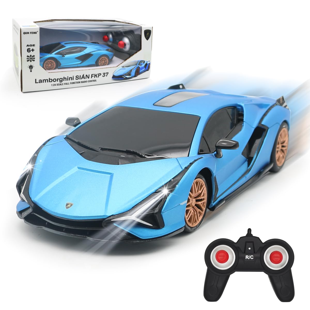 QUN XING Lamborghini Sian RC car gift-ready packaging boosts gifting appeal.