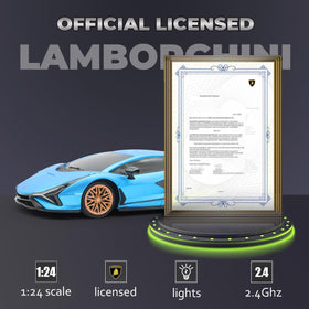 QUN XING Lamborghini Sian RC car side view shows compact size for indoor outdoor play.