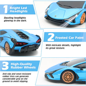 QUN XING Lamborghini Sian RC car top view highlights sleek matte finish.