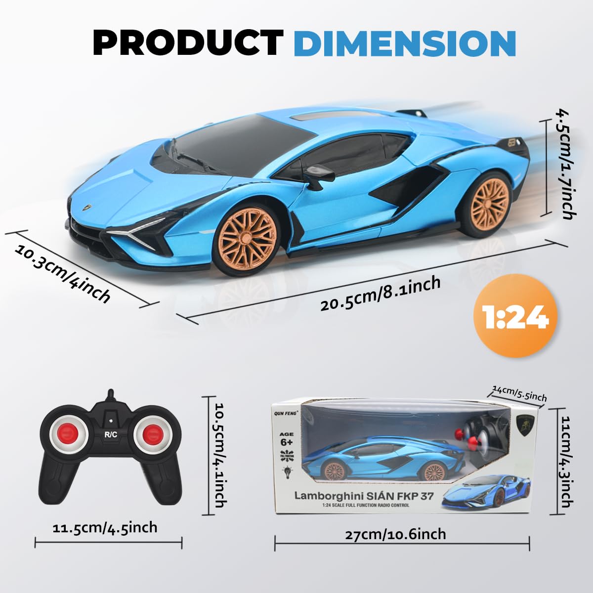 QUN XING dual-grip remote controller image emphasizes easy two-handed control.