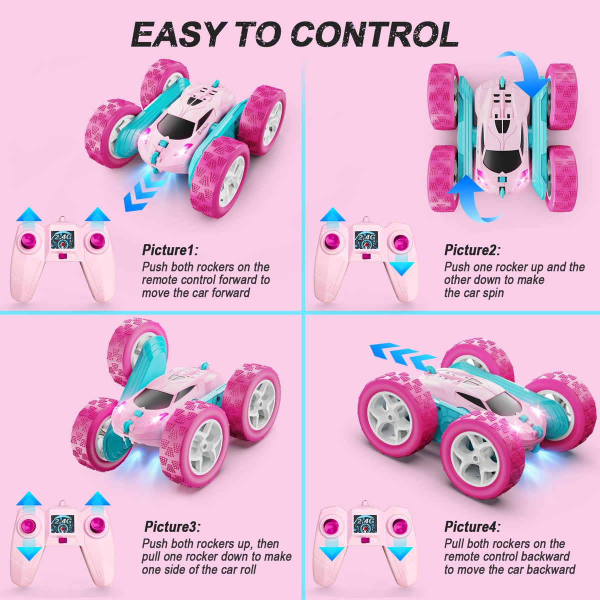 QUNREDA RC car packaging includes everything for instant play