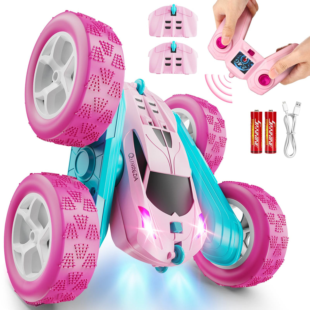 QUNREDA pink RC car with remote for easy steering and imaginative play