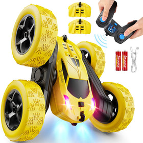 QUNREDA remote car front view with yellow body and headlights for indoor/outdoor play