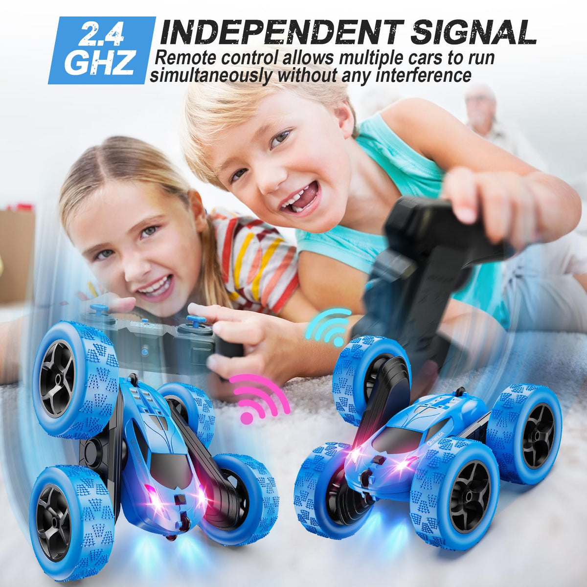 QUNREDA remote car performs nine stunts with a simple two-button control.