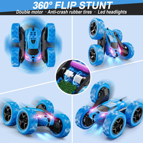 QUNREDA remote car with red-eye LEDs for front visibility during play.