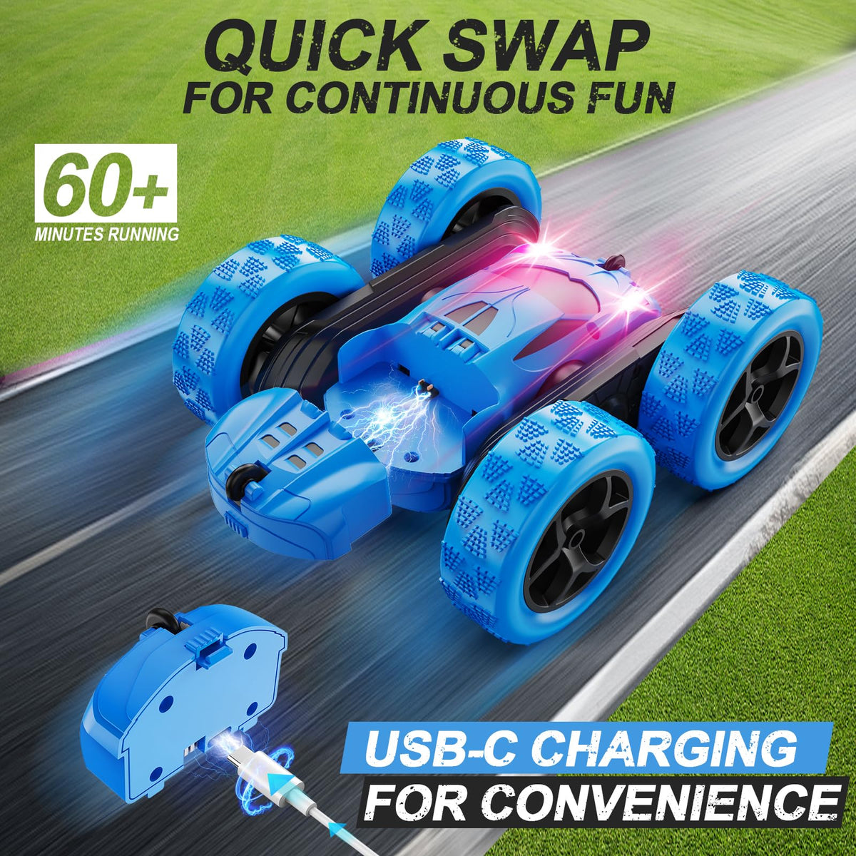 QUNREDA remote car Type-C charging port enables fast, universal charging of modular batteries.