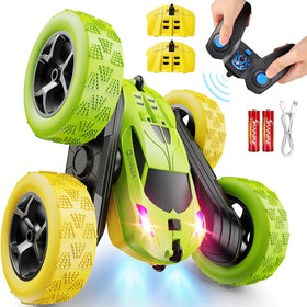 QUNREDA remote control car front view with bright yellow-green colors for visibility