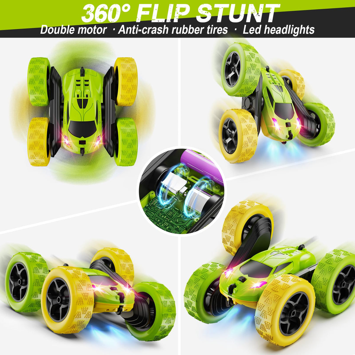 QUNREDA RC car with red headlights adding realism during play