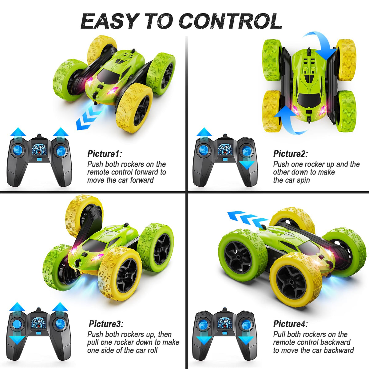 Package contents include car, remote, batteries and tools for extended play