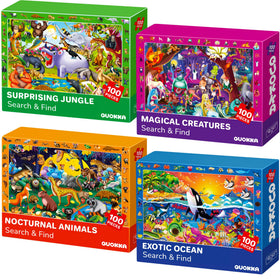 QUOKKA 100-piece puzzles front view shows vibrant forest animals for early problem solving