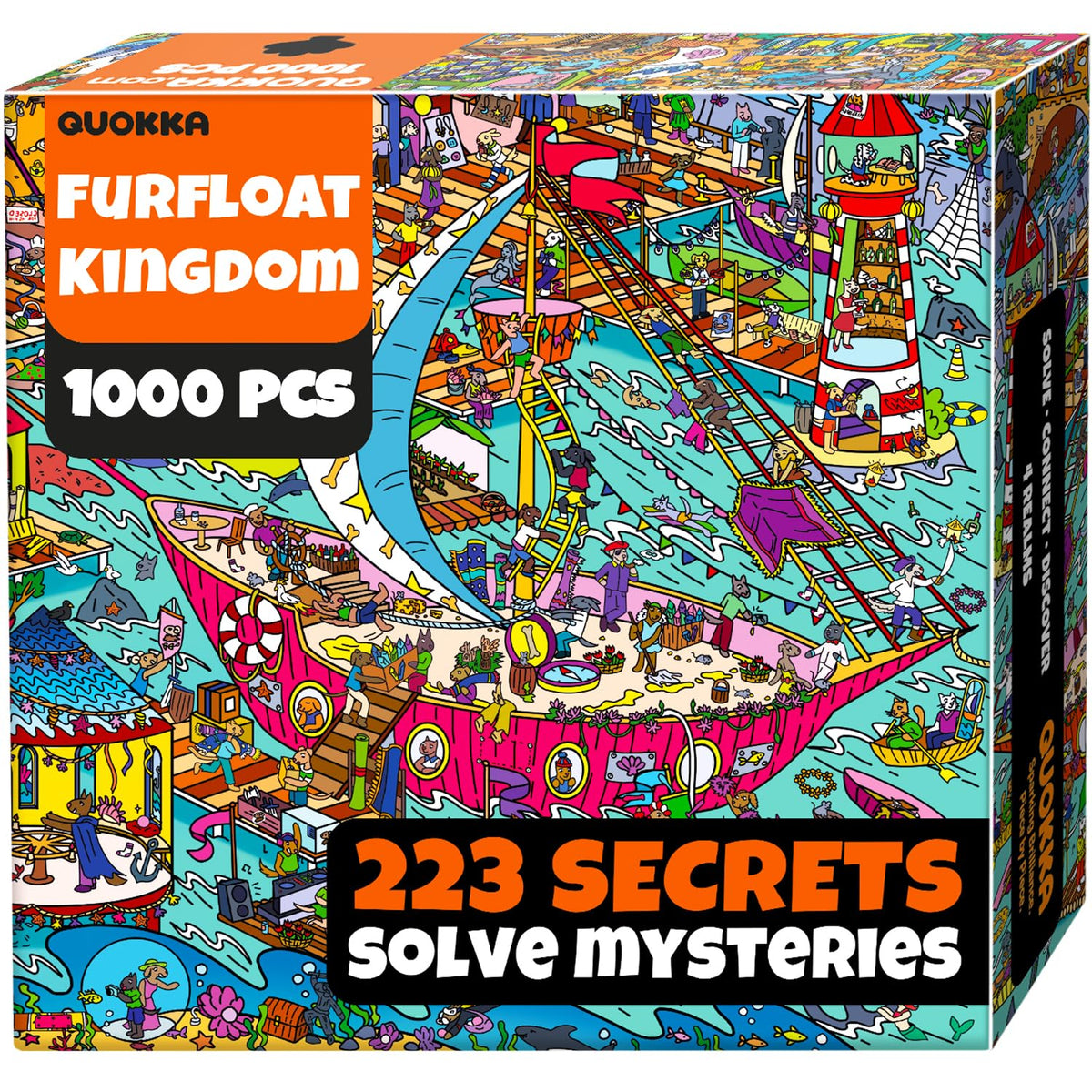 QUOKKA 1000-piece puzzle box front showcasing Furfloat Kingdom, ideal for relaxing evenings.