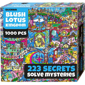 QUOKKA 1000-piece puzzle cover promotes calm, mindful puzzling with vibrant Blush Lotus artwork.