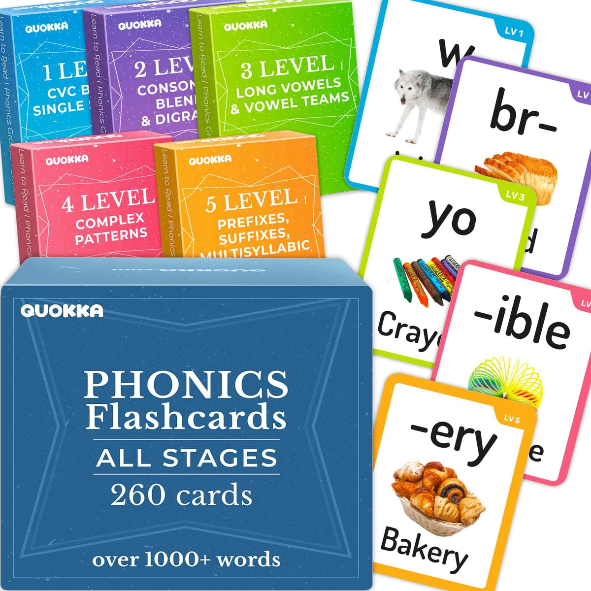 QUOKKA 1000+ Phonics Words Flash Cards stage 01 for early reading practice