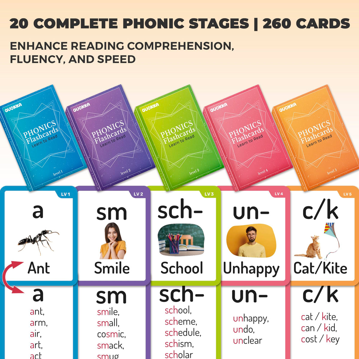 QUOKKA 1000+ Phonics Words Flash Cards stage 03 for word recognition games