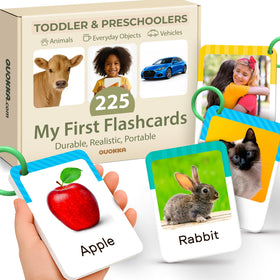 QUOKKA 225 toddler flash cards alphabet: real-life images spark early word recognition on the go