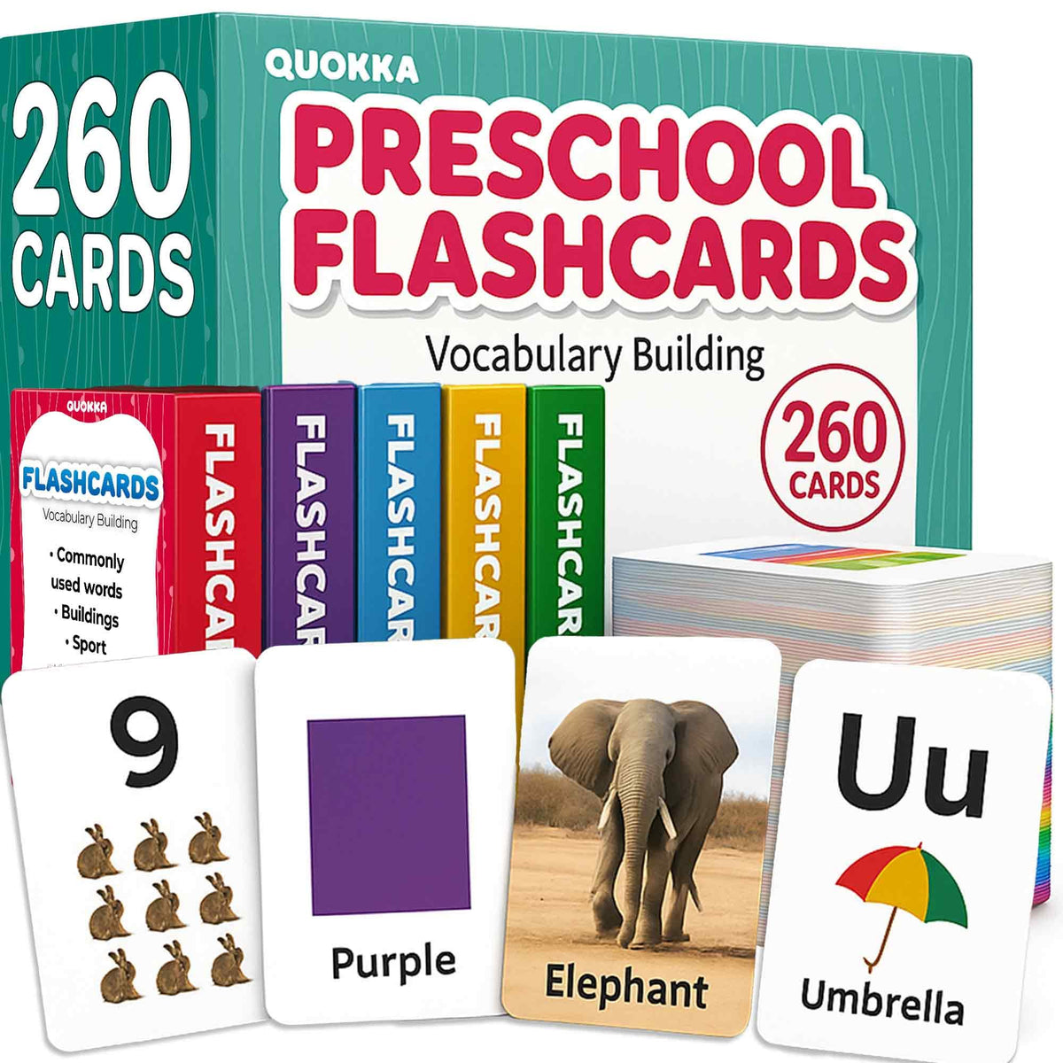 QUOKKA 260 flash cards alphabet letters for early literacy practice.