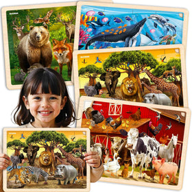 QUOKKA 4SET puzzles wild animals: large pieces for easy grasping and exploration.