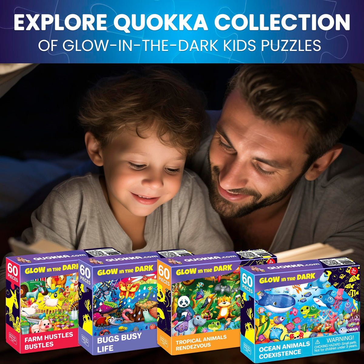 QUOKKA 4x60 puzzle durable-pieces glow: sturdy pieces for active kids and repeated use.